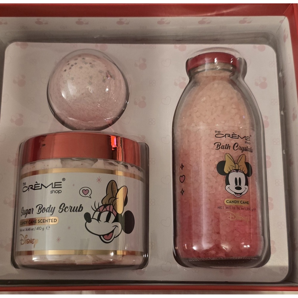 Limited Edition The CREME Shop Disney Minnie Candy Cane Scented Fantasy Bath Set